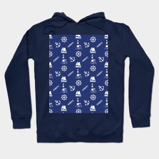 Sailing Illustrative Pattern White on Navy Blue Hoodie